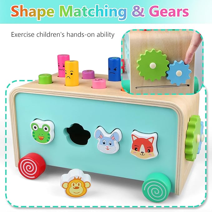 Montessori Baby Hammer Pounding Toy for Toddlers Boys Girls 2 3 4 Years Old, Educational Learning Toy Xylophone Color Shape for Toddler 2-4 Halloween Christmas Birthday Gift Toy