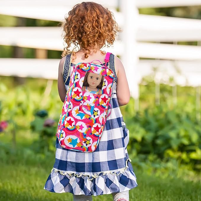 K.T. Fancy 6 Pcs 18 Inch Doll Carrier Bag Set and Accessories Including Girl Doll Clothes, Hair Clip, Picnic Blanket, Mini Toy Camera