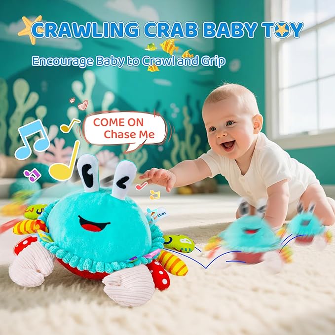 Baby Toys 12-18 Months, Musical Crawling Crab Baby Plush Toy, 50 Songs & Recording Feature, Dancing Bouncing Interactive Baby Sensory Toddler Toys 6-12 Months, Tummy Time Toys for 1 Year Old Gift