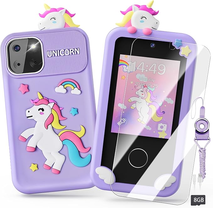 Luyiilo Kids Smart Phone Toys for Girls,Unicorn Gift Toys for Girls Ages 3-9 Christmas Birthday Gifts Mini Smart Phone Toys With 2.8" Touchscreen 16 Learning Games Dual Camera Music Player, 8G SD Card