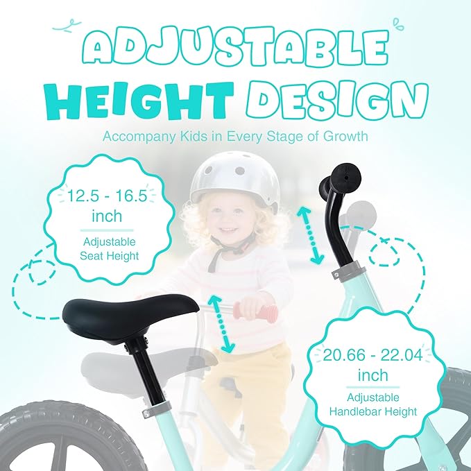 MEGHNA Toddler Balance Bike Kids Toy Aged 2-5 Years Old with Safety Footrest Adjustable Height Seat and Handlebar Strider Bike 8 inch Wheel for Over 18 Months Baby Toddler Kids, Easy to Assembly