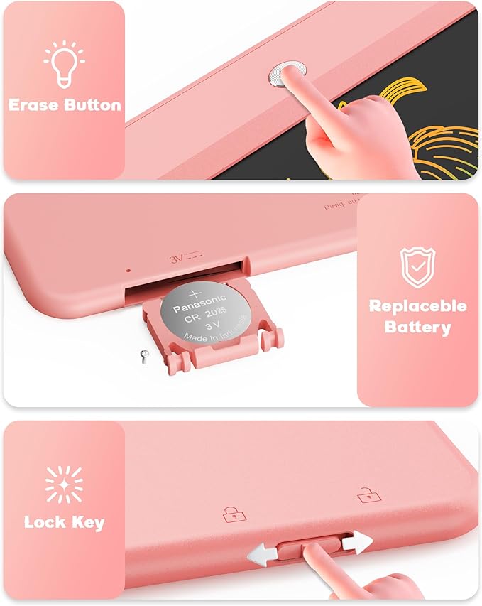 Bravokids 10 Inch LCD Writing Tablet for 3-8 Year Olds - Electronic Drawing Pad and Doodle Board as Educational Birthday Gifts for Girls and Boys (Pink)