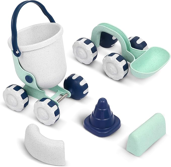 Asweets Beach Sand Toy Set Include Shovel, Bucket and Sandcastle Mold, Organic Green Plastic Travel Beach Sand Toys for KidsIdeal, Gift for Boys and Girls