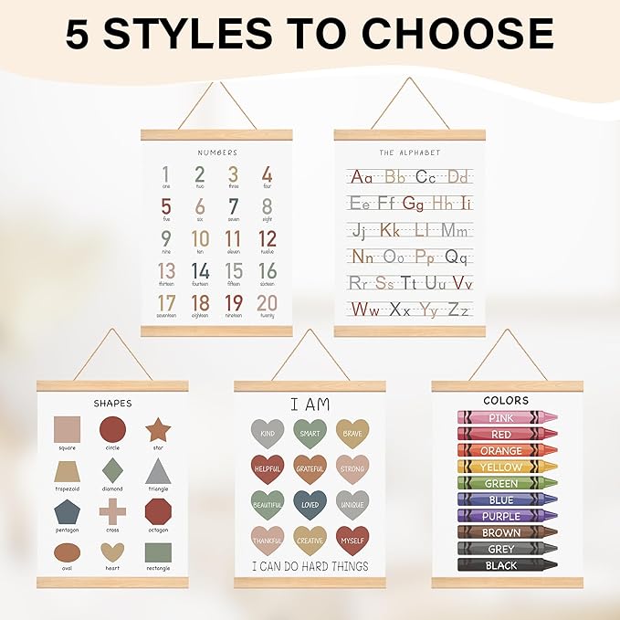 EliteSign Educational Preschool Learning Posters, Colors Poster for Toddlers, Shapes Banner Wall Hanging Posters Decor for Classroom Playroom Nursery Kids Room, 12x17 Inch Set of 2 with Wooden Frames