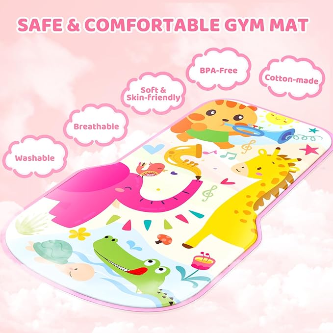 4-in-1 Baby Gym Play Mat with Learning Walker, Tummy Time Mat & Baby Push Toys for Newborn Infant 0-3-6-9-12 Month Boy Girl, Babies Activity Center with Play Piano & Lights, Ideal Toddler Babies Gifts