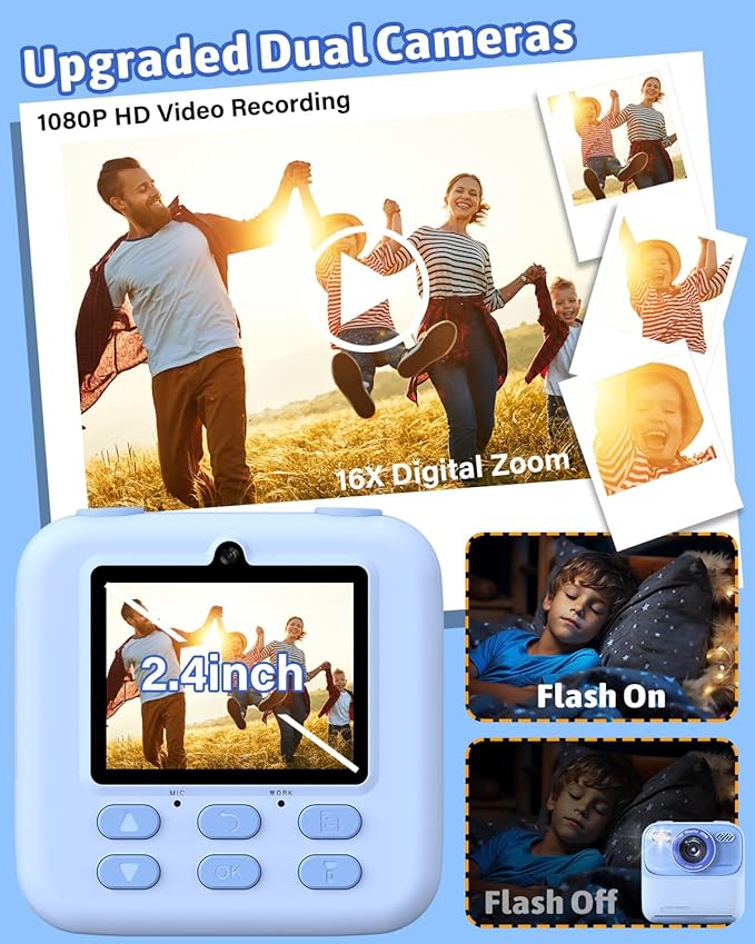 Mgaolo Kids Camera Instant Print Photo,Children Digital Camera Toys Gift with HD Video for Girls Boys 3-12 Age,Chritmas Birthday Festival Present for 3 4 5 6 7 8 9 Year Old Child (Blue)