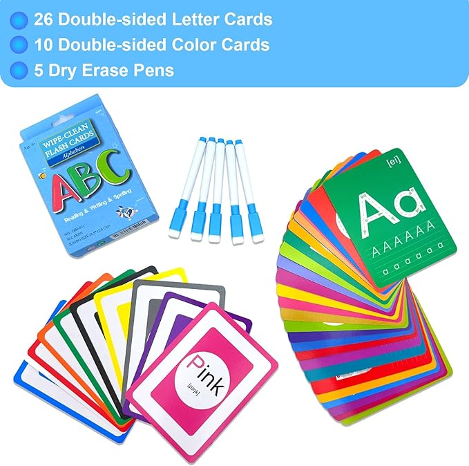 ABC Letter Flash Cards for Toddlers with 5 Dry Erase Pens, Preschool Learning Toys Alphabet Memory Game, 36PCS Double-side Flashcards,Letter Enlightenment, Early Education Flashcards for Kids Ages 1-5