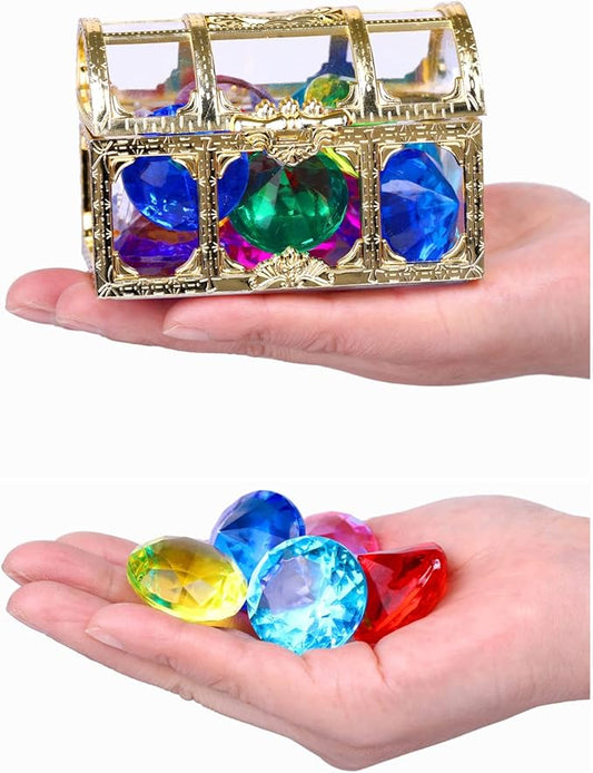 Diving gem Pool Toys Sand Toys,14 Color Diamond Treasure Chest Summer Swimming gems Pirate Diving Toy Set Underwater Swimming toyChildren's Game Gifts for Boys and Girls(Golden)