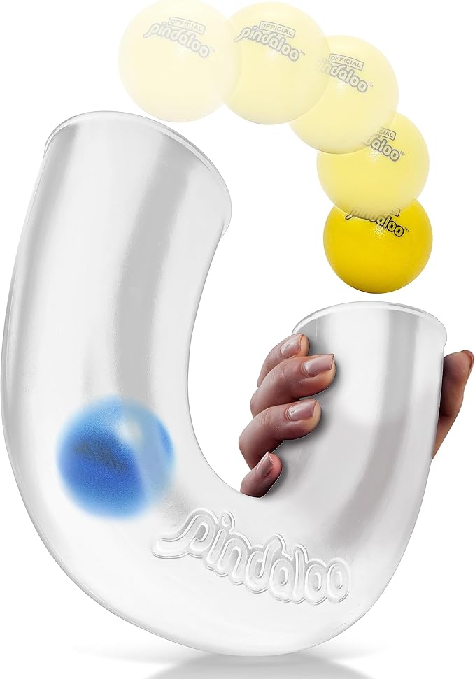 Original pindaloo Skill Game with 2 Balls- Gifts for Kids and Adults Indoor & Outdoor Games, Ball Toys for Boys, Girls, & Teens - Gift Ideas, Fun Stuff, Develops Motor & Juggling Skills-Transparent