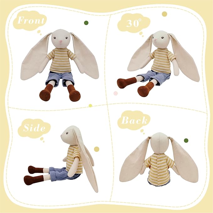 15" Bunny Stuffed Animals for Baby, Plush Toy Doll -Wearing Striped T-Shirt and Pants,Cute Doll Set Dress Up for 3 4 5 Year Old Girl - Gift for Birthday