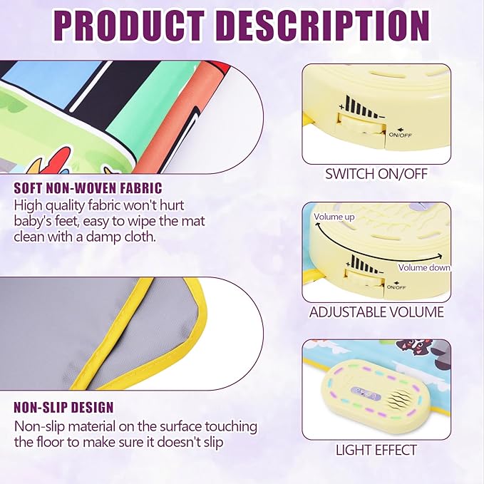 Toddler Toys Farm Animals Piano Mat, Baby Musical Floor Carpet Play mat for Kids,Sensory Educational Learning Dancing Keyboard,Touch Blanket Xmas Christmas Birthday Gift for 1-5 Year Old Girl boy