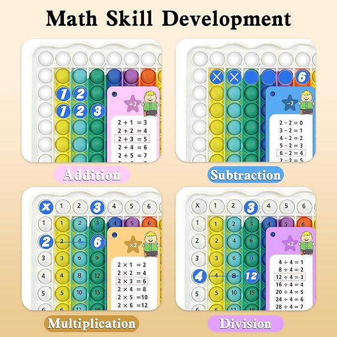 Multiplication Flash Cards + Pop Fidget Multiplication Chart, Times Table Educational Flashcard 3rd Grade, 4th, 5th, 6th Grade for Kids