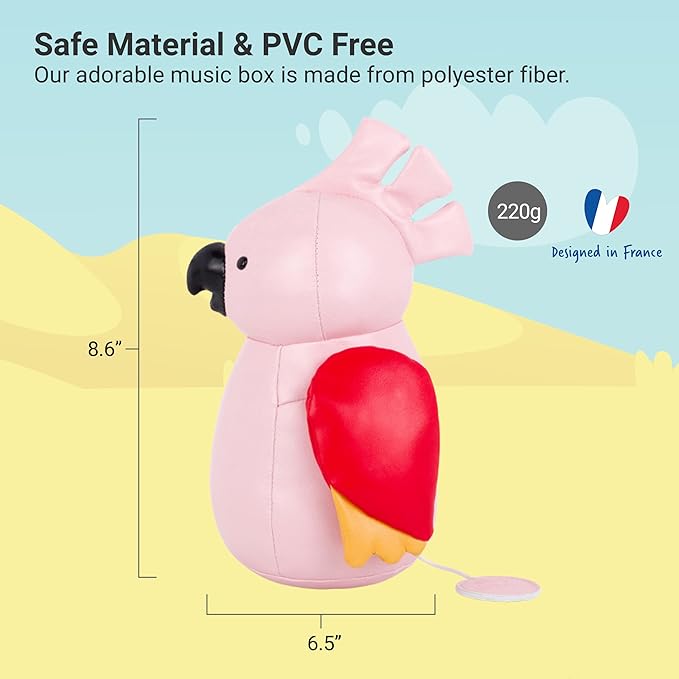 Little Big Friends Musical Baby Toy – Soft Plush Pull-String Cord Classical Toy for Baby & Toddlers | Soothing Stuffed Cuddly Animal Gift | Paris The Parakeet