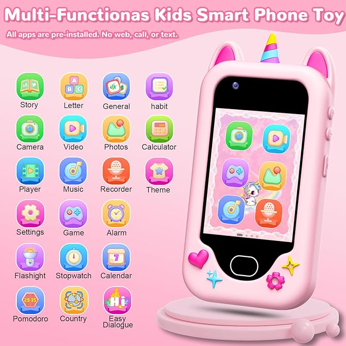 Lapare Kids Smart Phone Toy for Girls, 2.8" Touchscreen Cell Phone Learning Toy with Dual Camera, Game, Music Player and More, Perfect Christmas Birthday Gifts for Girls 3-10 Year Old (32GB)