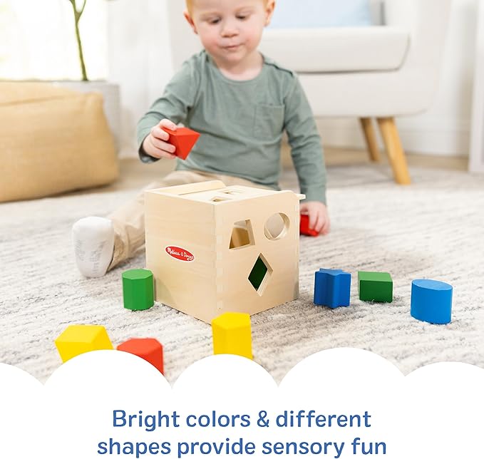 Melissa & Doug Shape Sorting Cube - Classic Wooden Toy With 12 Shapes