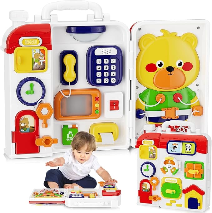 Montessori Toys for 1 Year Old Boy Girl, Musical Montessori Busy Board for 12-18 Month Age, Educational Montessori Toy for Toddlers 1-3, Birthday Gift for 1+ Year Old Boy Girl
