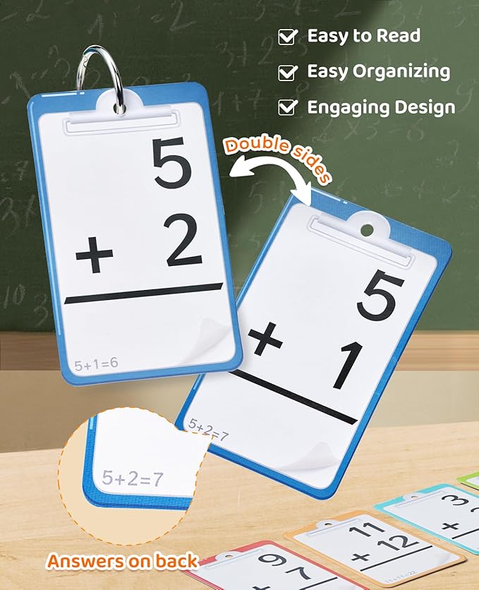 JoyCat Addition Flash Cards +Chart,78 Hole Punched Flashcards for Kids Pre K,1st,2nd,3rd Grade,Math Learning Tools Games,Perfect for Class,Birthday-with 2 Rings,1 Storage Bag