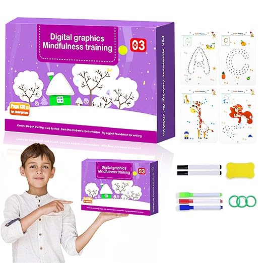 Scribble Smart Workbook,Drawing and Numbers Tracing Books for Kids,Wipe Clean,Practice Copybook with Pens,Eraser, and Ring Closure, Reusable Practice Book for Preschool Age 3-8(New edition-Purple)