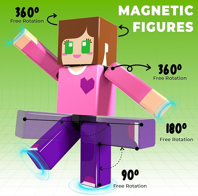 210PCS Magnetic Blocks with 8 Action Figures– 2025 STEM Magnetic Building Blocks for Kids Christmas, Creative Educational Play Set for Boys & Girls