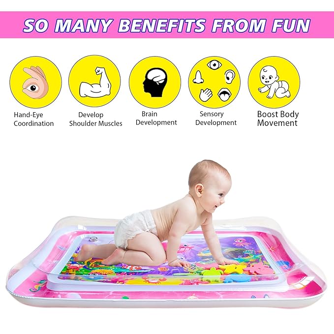 ZHUYNXIR Tummy time Water Play mat, Baby Water Play Mat for Kids and Toddlers Baby Toys for 3 to 24 Months, Strengthen Your Baby's Muscles, Pink 27.5x20 in.