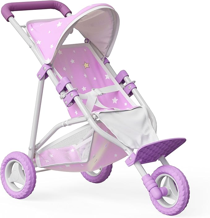 Olivia's Little World Baby Doll Jogging-Style Stroller with Canopy, Seatbelt and Storage Space, Purple and White