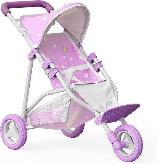 Olivia's Little World Baby Doll Jogging-Style Stroller with Canopy, Seatbelt and Storage Space, Purple and White