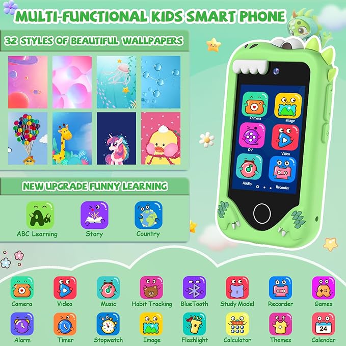 Kids Smart Phone for Girls Gifts - Toddler Christmas Birthday Gift for Age 3 4 5 6 Year Old, Kids Cell Phone Toy with Touchscreen, Dual Cameras, Learning, Kid Mp3 Player, Games with 32 GB Card