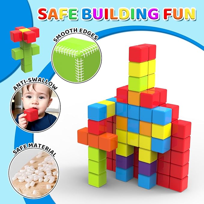 Magnetic Building Blocks, 1.65 inch Large Magnetic Stacking Cubes for Toddlers, Sensory & Montessori Toys for Boys & Girls 1 2 3 Years Old (24 PCS)