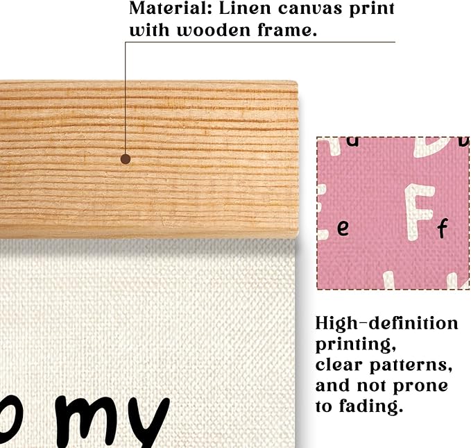 HEYJEEPER Kids Alphabet and Numbers Learning Posters Set of 2,18.5x14 Inch Linen&Canvas Educational Wall Art with Wood Hanger, ABC 1-20 Chart for Toddlers Classroom Nursery Playroom Decor(Pink)