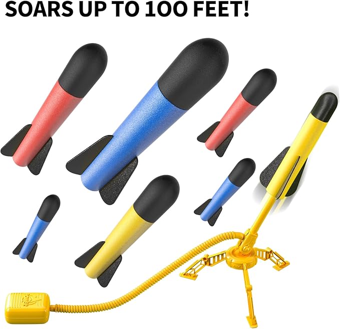 TEMI Rocket Launcher for Kids, 12 Foam Rockets and Launcher Pad, Launch up to 100+ft, Kids Outdoor Toys, Birthday Gift Toys for Kids Boys Girls Age 3 4 5 6 + Years Old