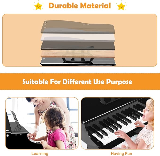 30-Key Kids Piano Keyboard, Mini Grand Piano for 3 Years+, Toddler Musical Instrument with Stool & Removable Music Stand, Wooden Baby Music Toys Gifts for Beginners, Girls & Boys
