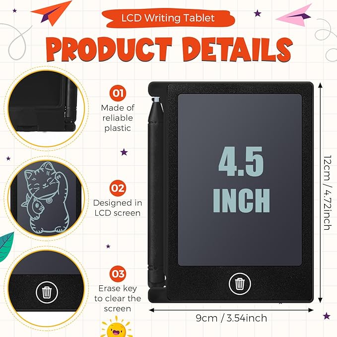 Nezyo 16 Pieces 4.5 Inch Mini LCD Writing Tablet for Kids Electronic Doodle Board Colorful Drawing Tablet Bulk Erasable Writing Pad Reusable Learning Gift for Girls Boys Party Favor(Black)