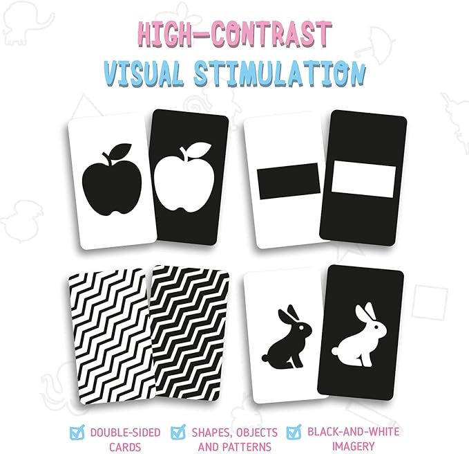 Merka Newborn Toys & Sensory Flash Cards for Babies - High Contrast Baby Cards - 50-Pack Paper, 2.4 in x 4.2 in, Black & White - Visual Stimulation & Brain Development for 0-3 Months