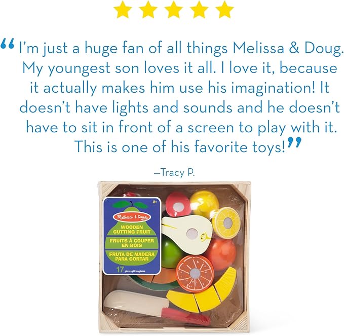 Melissa & Doug Wooden Cutting Fruit Toy Food Set & Pretend Play Kitchen Accessories, Preschool Learning Toys for Girls & Boys 3+