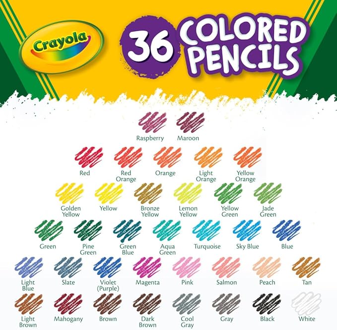 Crayola Colored Pencils (36ct), Kids Pencil Set, Pre-Sharpened Coloring Book Pencils for Kids & Adults, Arts & Crafts Supplies, Ages 3+