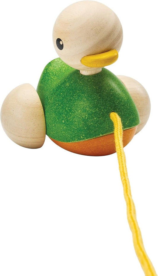 PlanToys® Pull-Along Duck | Wooden Toddler Pull Toy for Kids 2Y+ | Montessori Walking & Balance Toy with Floppy Feet | Develops Coordination, Gross Motor Skills, Strength & Cause-and-Effect Learning