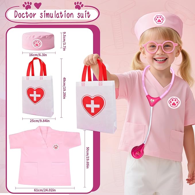 Kids Pet Doctor Kit for Toddlers, 21PCS Kids Doctor Playset with Plush Dog, Medical Toys, Stethoscope, Dress Up Costume, Carrying Bag,Christmas Birthday Gifts for Ages 3 4 5 6 7 8 Year Old Girls
