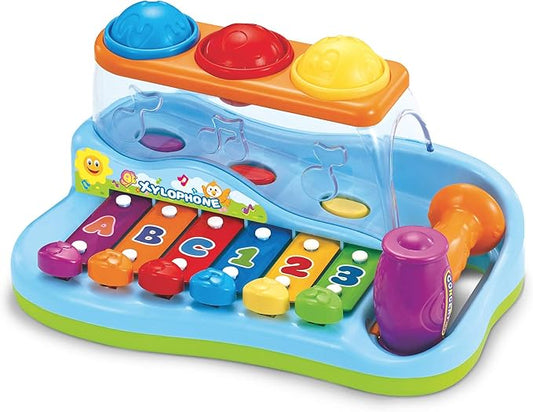 Pop 'N Play Pound a Ball Toy for Toddlers 1-3 - Xylophone Baby Musical Toy Station - 6 Piano Keys, Colorful Balls, Exciting Hammer - Fun to Learn & Develop Fine Motor Skills