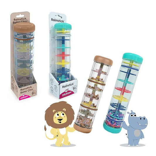 Edushape Rainsticks 8 Inch - Set of 2 Rainmaker Toys for Babies, Sensory Tubes Musical Instrument, Rain Stick Baby Toy for Soothing Rain Sounds, Perfect Tummy Time Toys, Engaging Toddler Sensory Play