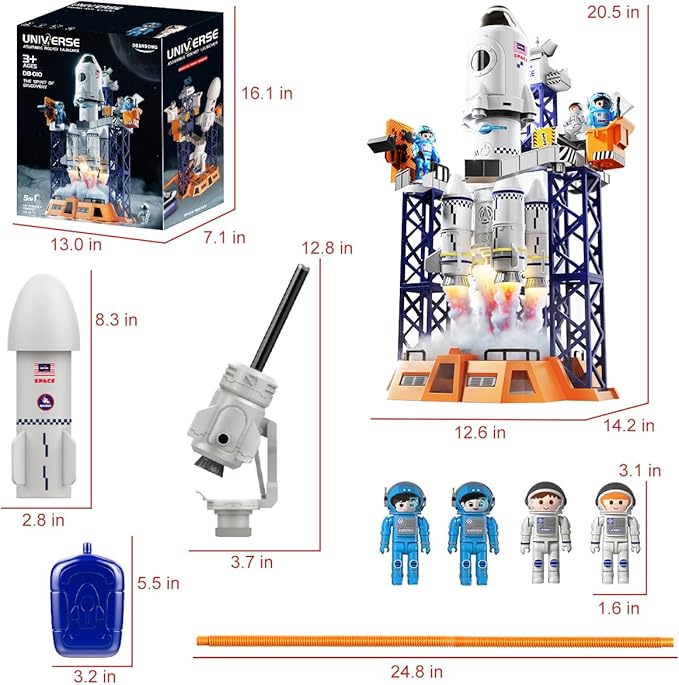 2-in-1 Rocket Launcher and Space Shuttle Toys Model for Kids Ages 3-12, Aerospace STEM Building Toys with Mini Projector, Spaceship Educational Toys Gifts for Boys Girls