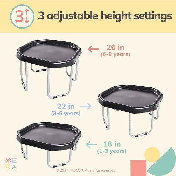 MEKA Small 28"x28" Tuff Tray Set Black, Activity Sensory Tray Plus Stand Children, Outdoor Play Sand and Water Table for Toddlers and Kids, Toy Boys Girls