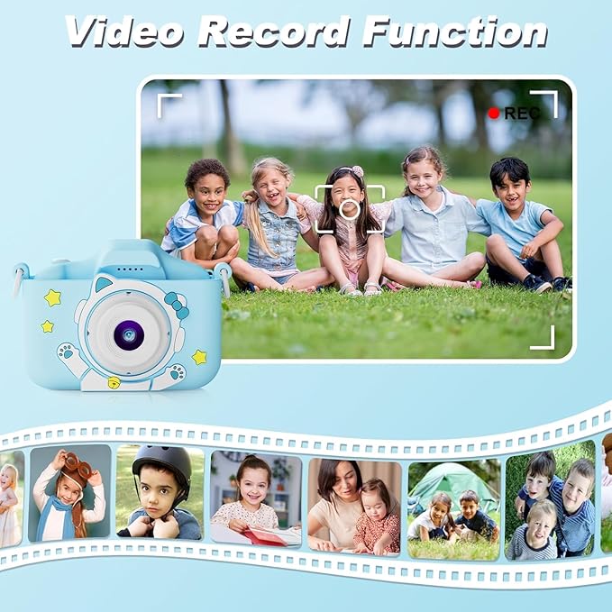Kids Camera Toys for 3-8 Year Old Girls Boys, Toddler Digital Video Camcorder with Cartoon Soft Silicone Cover, Christmas Birthday Gifts for Kids - 32GB SD Card Included