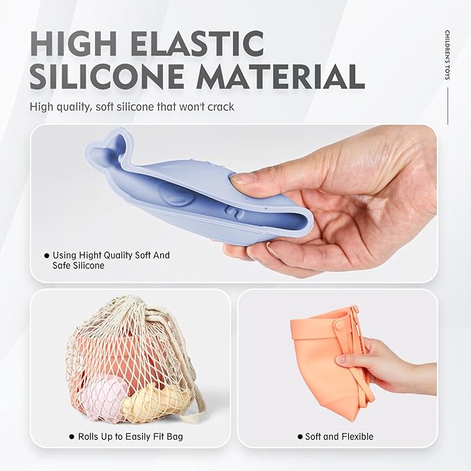 MarcZero 11Pcs Silicone Beach Toys,Modern Baby Beach Toys,Travel Friendly Beach Set,Silicone Bucket, Shovel, 8 Sand Molds, Beach Bag, Sand Toys for Toddlers, Kids (Peach)