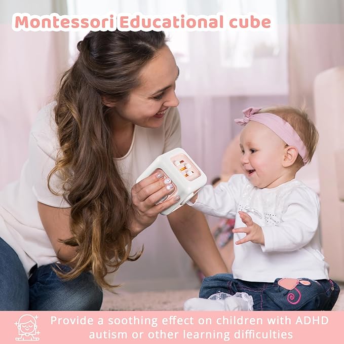 Busy Cube, Toys for 1 Year Old Girl Gifts, Montessori for Baby Girl, Travel Sensory Toys for Toddlers 1-3, Learning Fine Motor Skills| 1st Birthday Girl Gifts 12 Months Stocking Stuffers