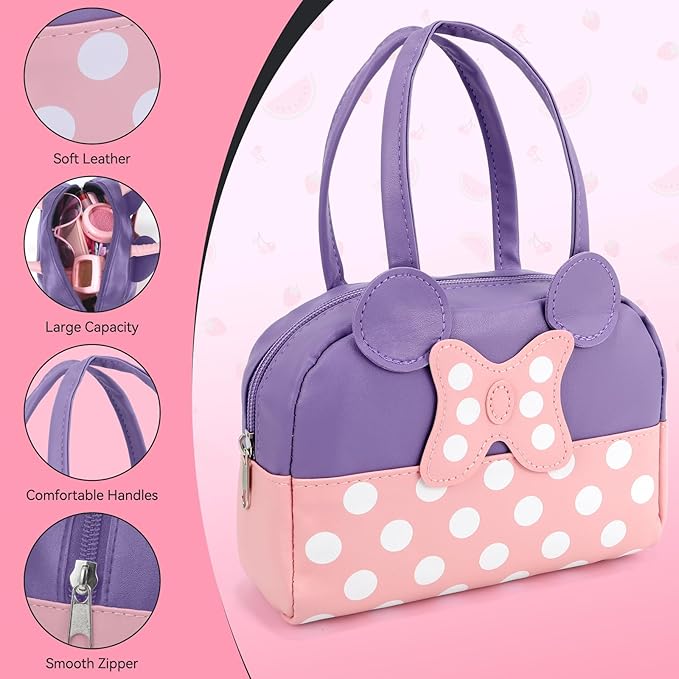 Pretend Play Purse for Little Girls, Toddler Purse with Pretend Makeup Toys for Toddlers, Princess Pretend Play Purse Toys, Kids Purse Toy Birthday Gift for Girls Age 3 4 5 6+ (Purple)