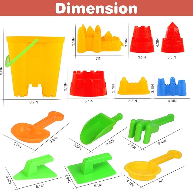 Liberty Imports 15-Piece Sand Castle Building Kit - Ultimate Beach Toy Set with Large Bucket, Rake, Shovels, Molds, and More - Ideal for Kids' Sand Play, Beach Fun, and Outdoor Activities