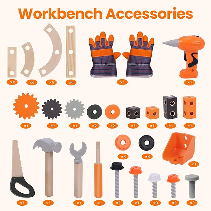 Kids Tool Set - Premium Wooden Toddler Bench With Realistic Tools and Sound Effects, Educational Toy for Ages 3-5, 6-8