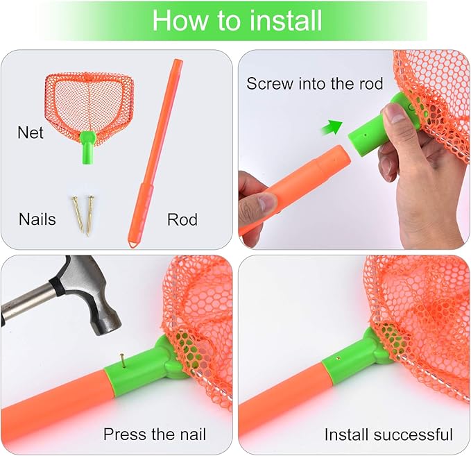 Coopay 4 Pieces Fishing Net Catching Bug Nets Fish Butterfly Nets Beach Toys for Kids Outdoor Playing (Blue, Orange)