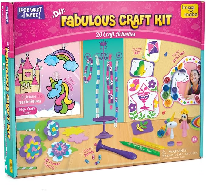 Imagimake Fabulous Craft Kit | 20 Art and Craft Activities - Creative Toy & DIY Set | Arts and Crafts for Kids | Christmas Activities for Kids | Christmas Gifts for 5 6 7 8 9 10 11 12 Years Old Girls