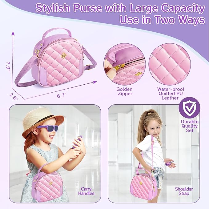 Little Girl Purse Accessories, My First Purse Set - Play Makeup Princess Plush Diary Unicorn Eye Mask Wallet Phone Pretend Credit Cards Kids Pretend Play Christmas Toy Gift for Girl Age 3+